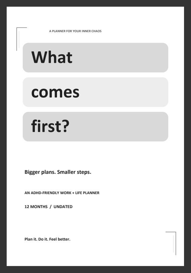 Full front cover of Black, White & Gray planner