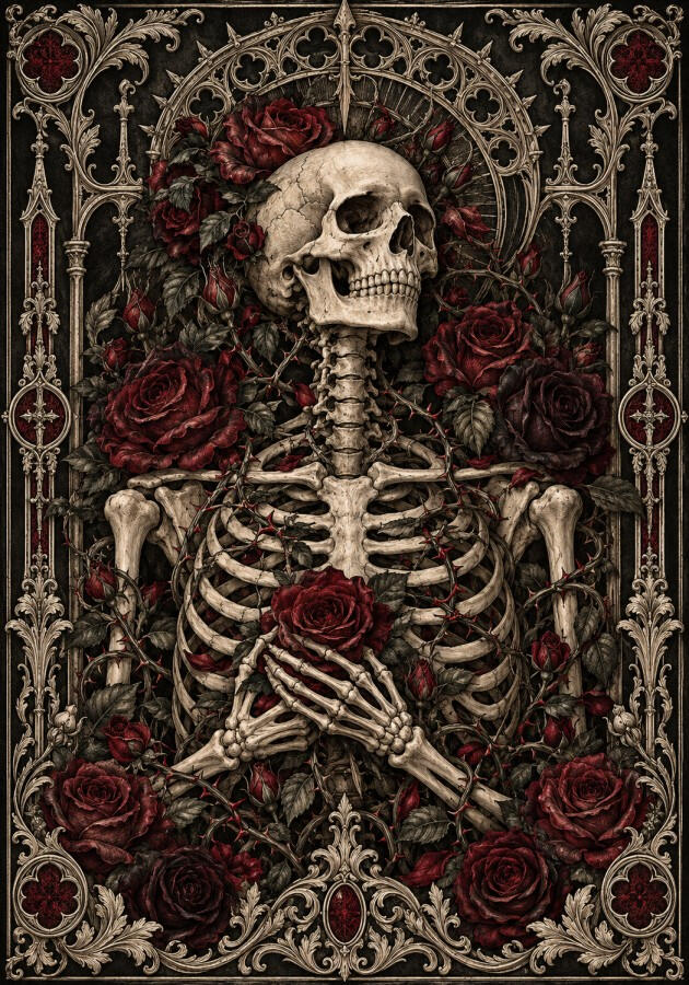 Full front cover of Skeleton & Roses planner