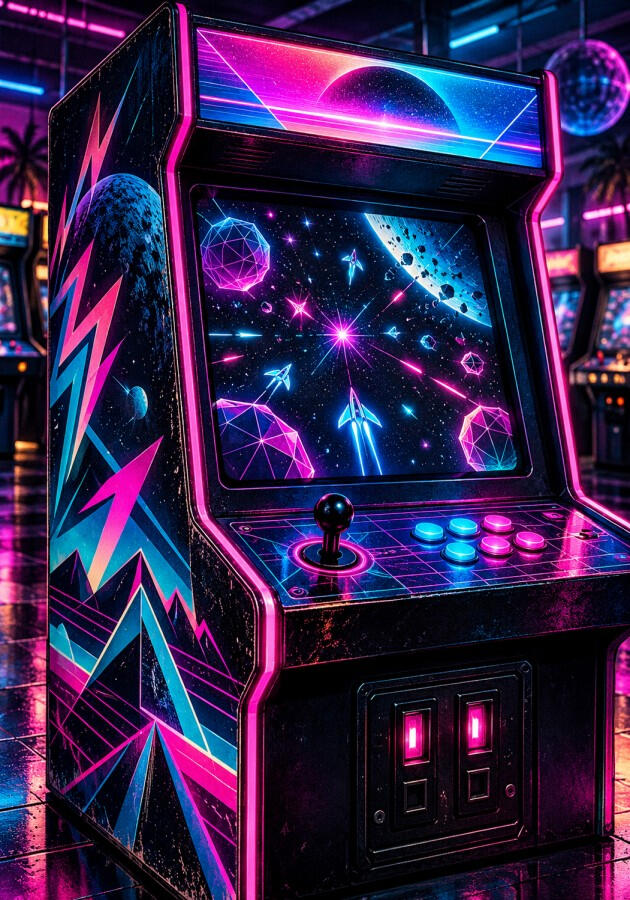 Full front cover of Neon Arcade planner